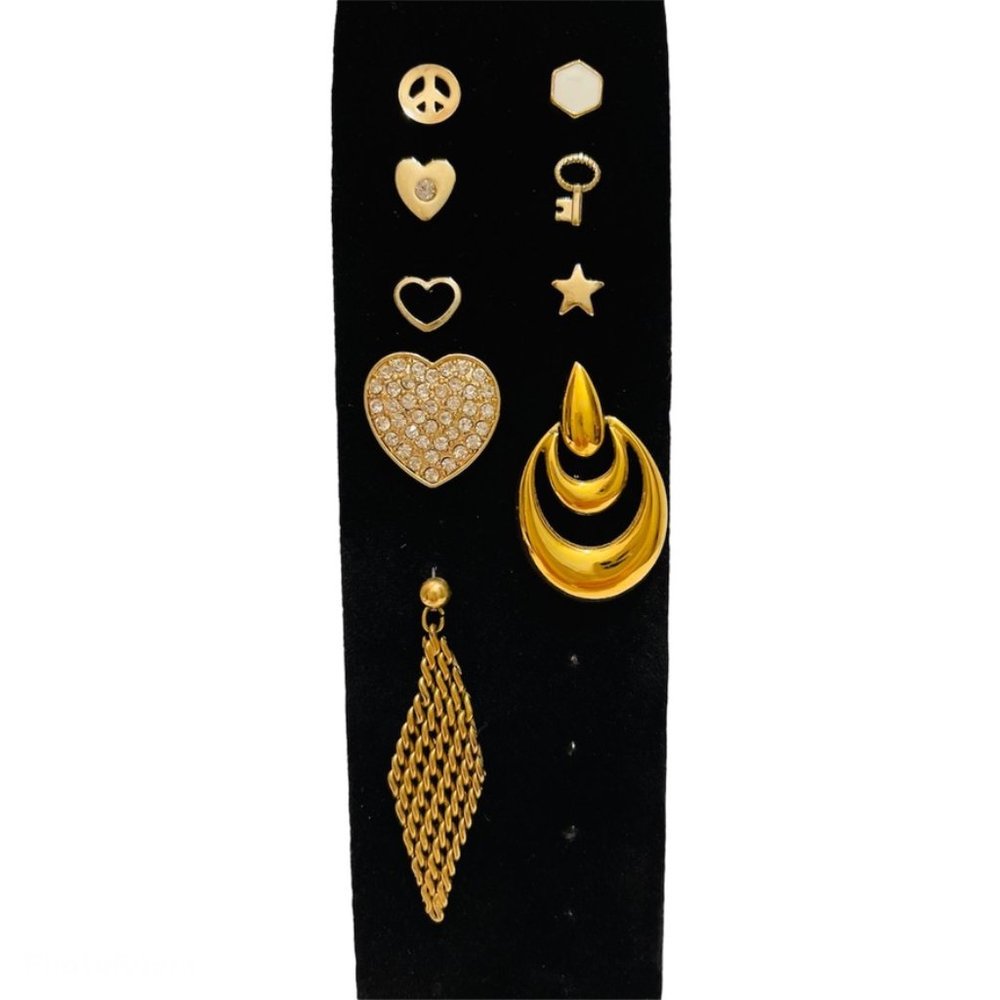 9 pcs Gold Tone Earrings (singles with no pairs)